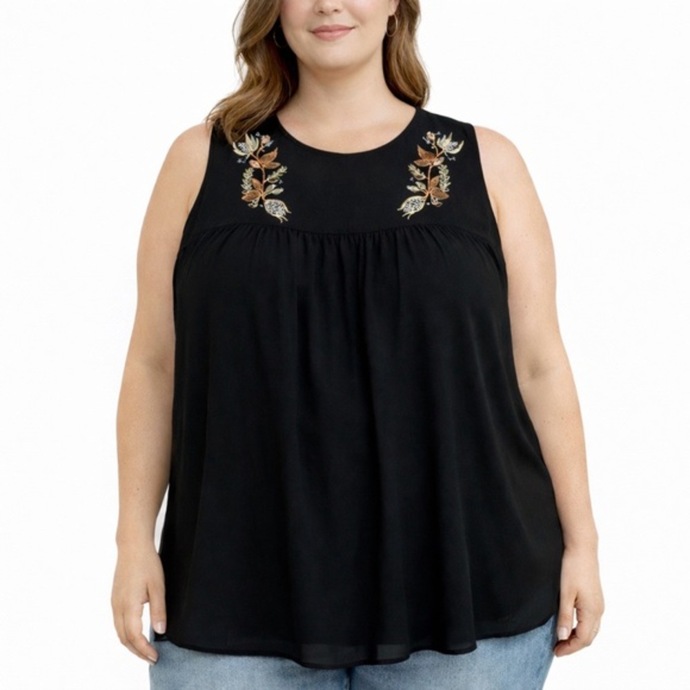 NWT Ava & Viv Black Chiffon Embroidered Top 4x